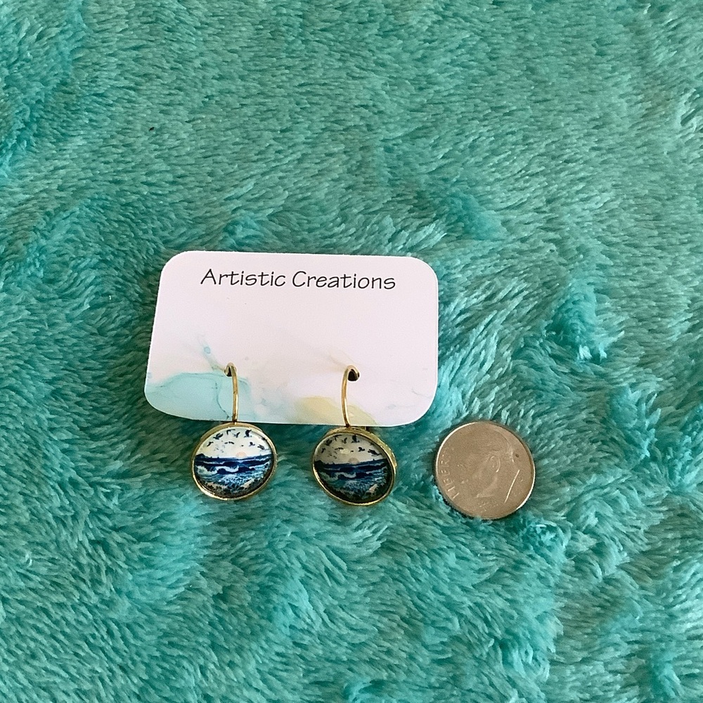 Artistic Creations NWT Summertime Beach Vibes Blue and Gold Fashion Earrings - Picture 5 of 11